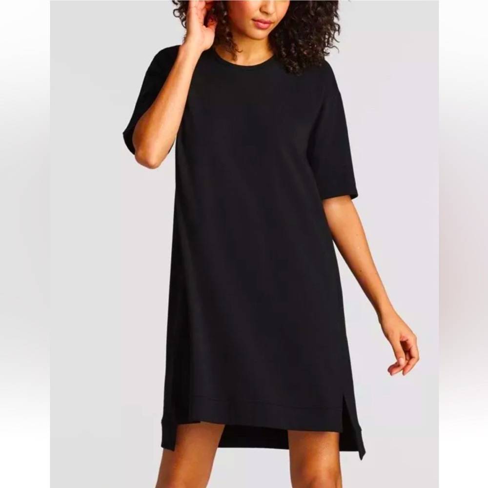 NWT Eileen Fisher Black Organic Cotton Stretch Jersey A-Line Dress